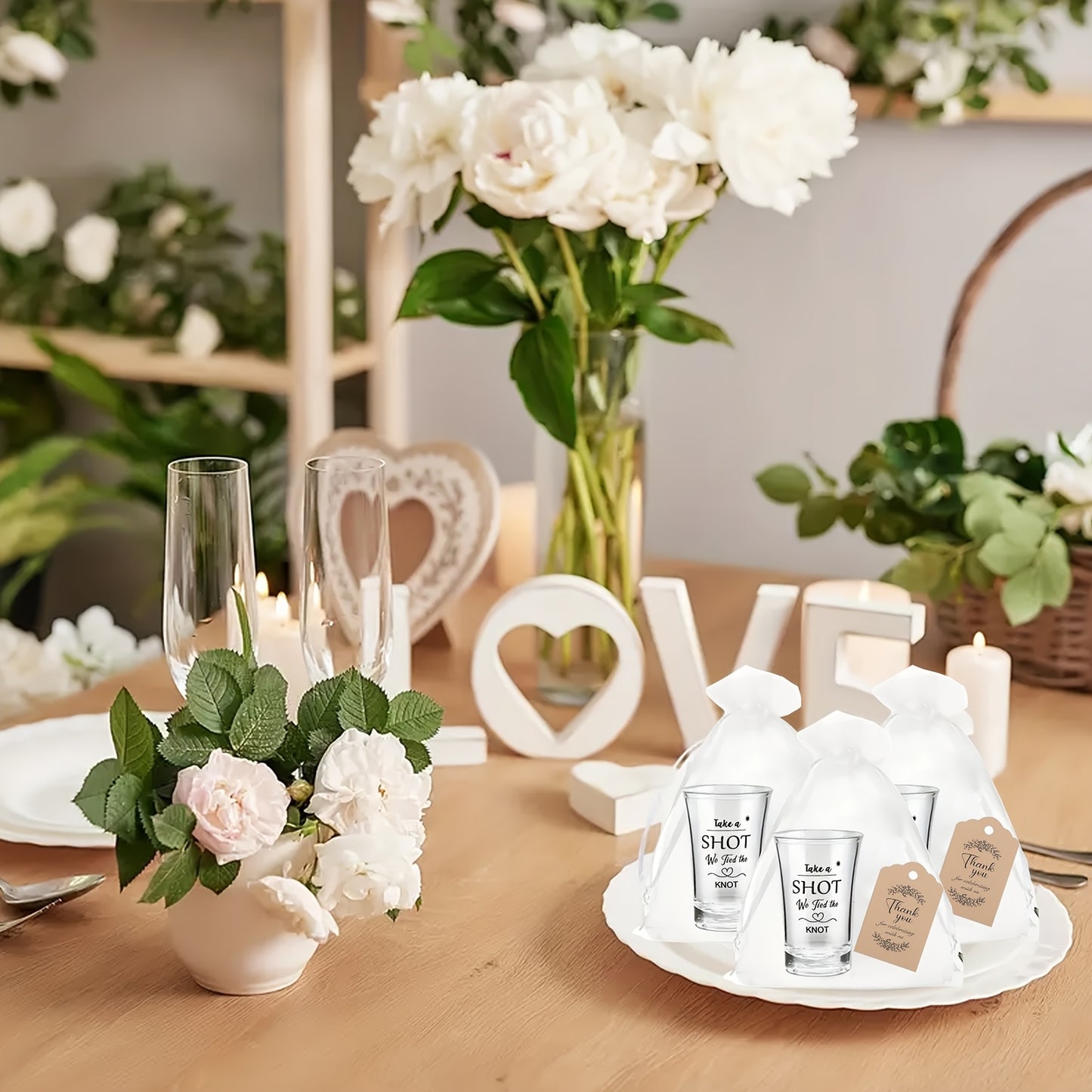 90pcs/30 Sets Wedding Favors for Guests, Acrylic Clear Shot Glasses with Thank You Cards, Organza Bags And 'Take A Shot We Tied The Knot' Stickers for Engagement Bridal Shower Party Gift Souvenirs, Birthday Party, Multi-Item