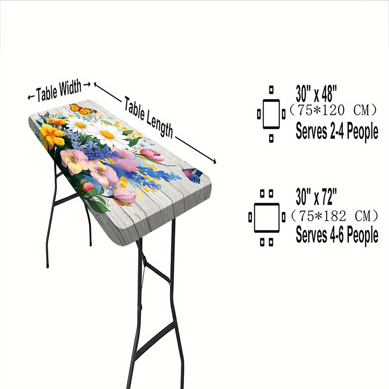 1pc Outdoor Tablecloth with Vivid Floral & Butterfly Design - Washable Durable Polyester Rectangular Table Cover, Elastic Edges for Secure Fit, Bright Colors for Camping, Picnics, Garden Parties - Indoor/Outdoor Use, Picnic T