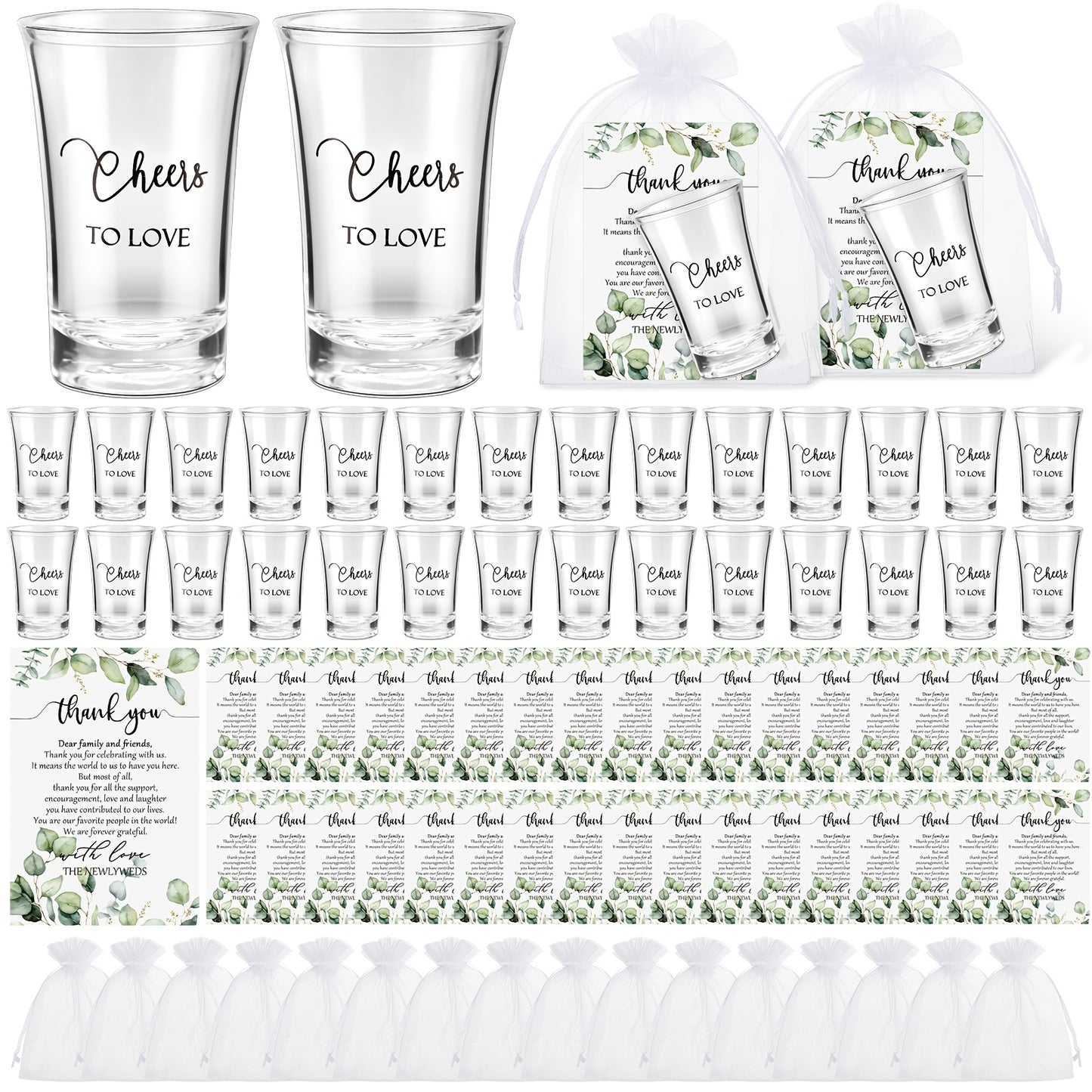 50 Sets Wedding Favors For Guests Wedding Short Glasses Cheers To Love Acrylic Clear Shot Glasses Plastic Glasses Wedding Thank You Cards With Organza Bags