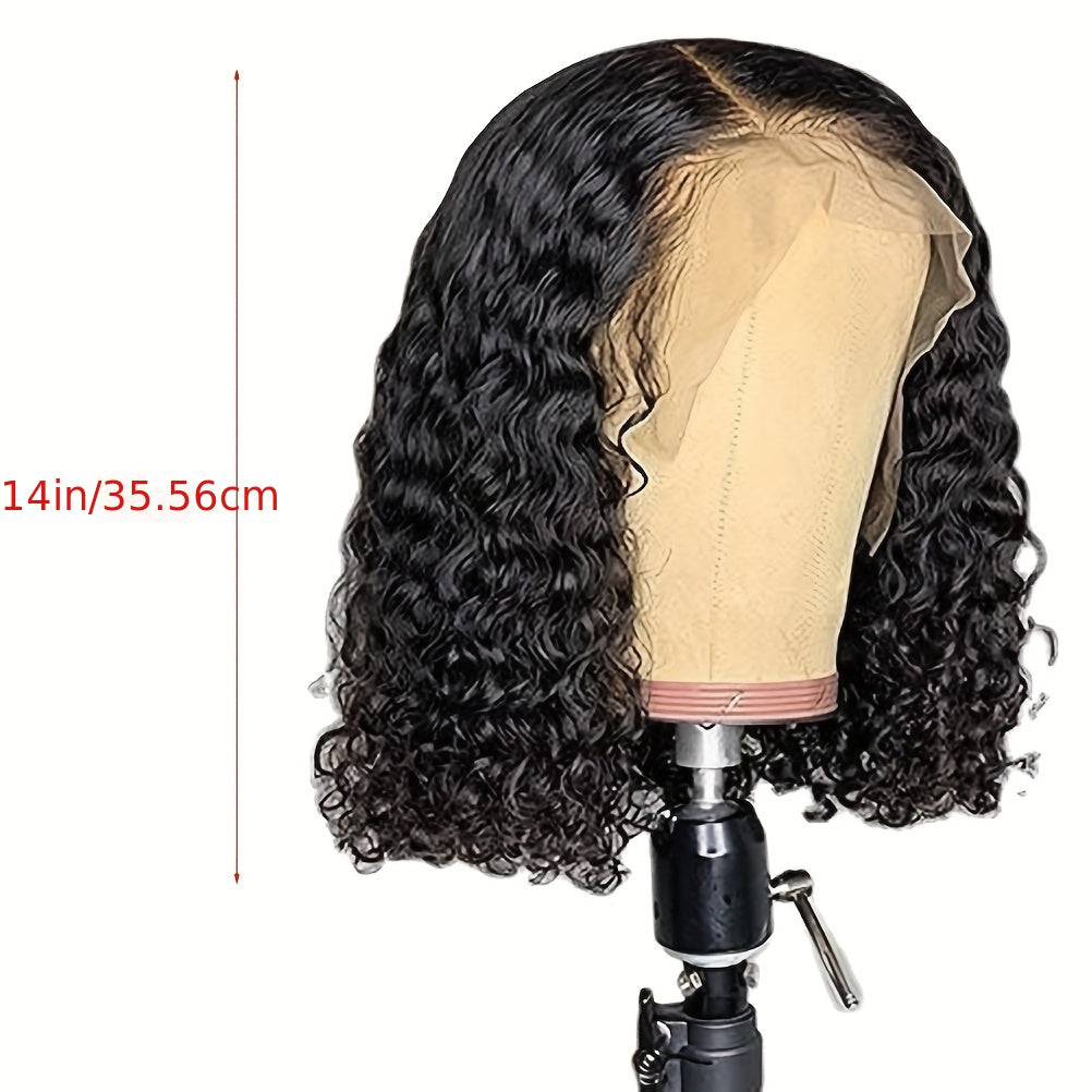 Lace Front Hair Wig Curly Wig Deep Wave Short Bob Wigs Lace Front Hair Wigs For Women Deep Curly Pre Plucked Hair Brazilian Virgin For Daily Decorative Wig Cosplay Prop Black