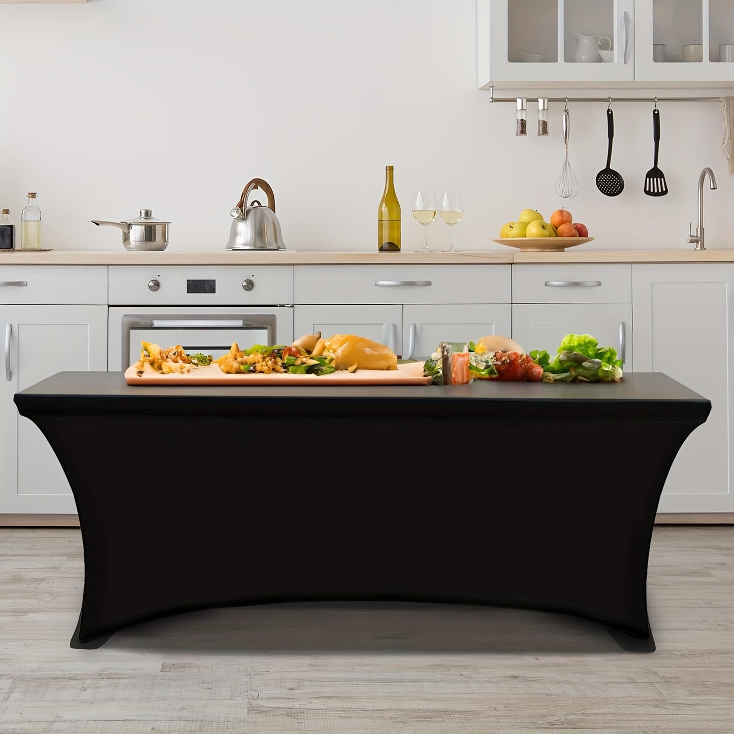 6/12/24pcs 6 Feet Stretch Spandex Tablecloth For Rectangular Tables - Elastic Tablecloth For Folding Tables, Wrinkle Resistant, Durable Tabletop Protector For Parties, Weddings, Banquets & Events (Black & White)