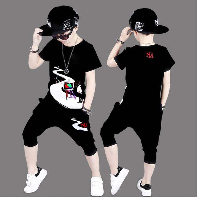 2 Pieces Suit Kids Boys Clothing Sets Hip-hop Summer Outfits