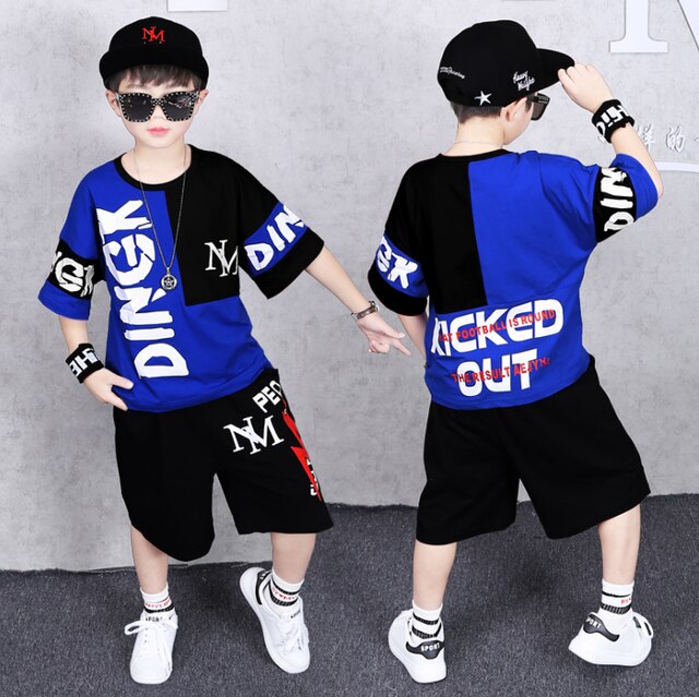 2 Pieces Suit Kids Teenage Boys Clothing Sets Hip-hop Dancing Sports Tracksuits Cotton T-shirt + Shorts Boys Summer Outfits