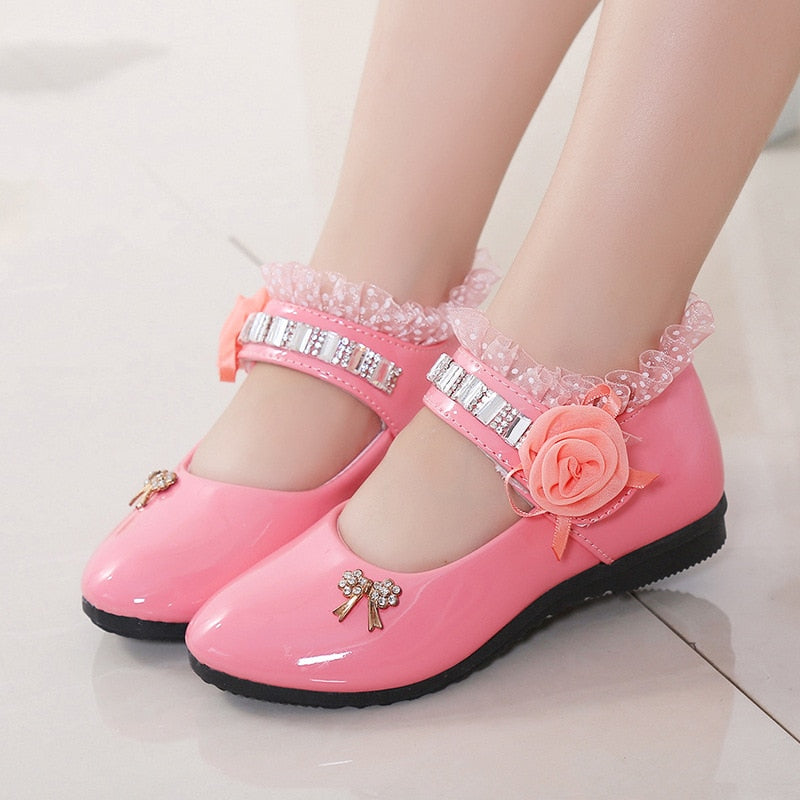 Children Elegant Princess Leather Sandals Kids Girls Wedding Dress Party Beaded Shoes For Girls