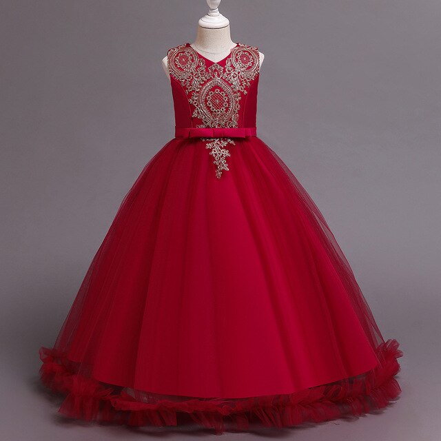 Princess Lace Dress Kids Long Formal Ball Gown