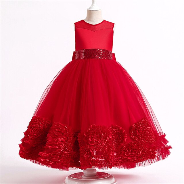 Princess Lace Dress Kids Long Formal Ball Gown