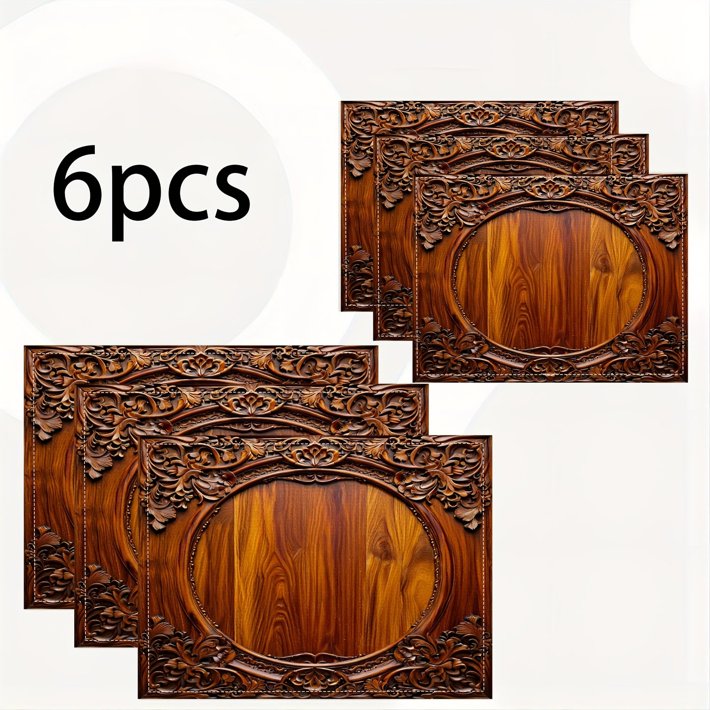 4/6pcs Vintage Floral Carved Linen Placemats Set, Rectangular Hand Wash Only Table Mats, Linen for Dining Room, Kitchen Decor, Heat Resistant,, Suitable for Home, Coffee Shops, Wedding, Party Decoration, Linen Material
