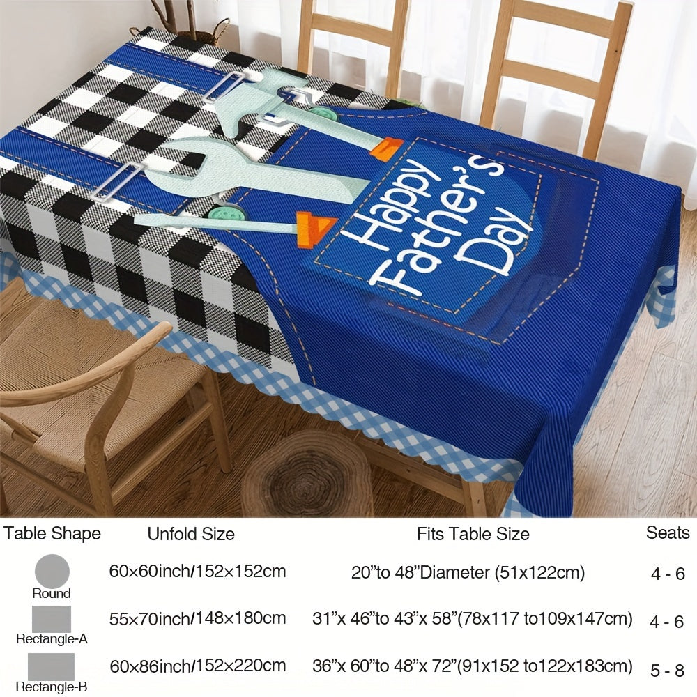 Father's Day Tablecloth Blue White Checkered Table Cover