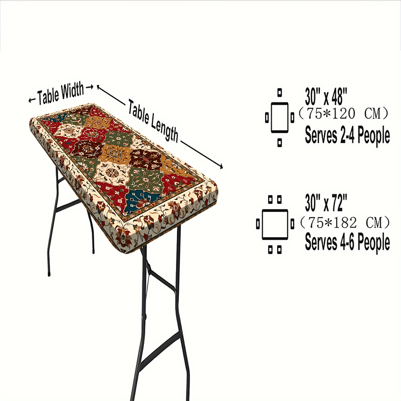 1pc, Elastic Edge Tablecloth, Elegant Retro Pattern Tablecloth - Decorate your table elegantly - Essential item for home decoration, outdoor table set, picnic accessories, suitable for indoor and outdoor use.