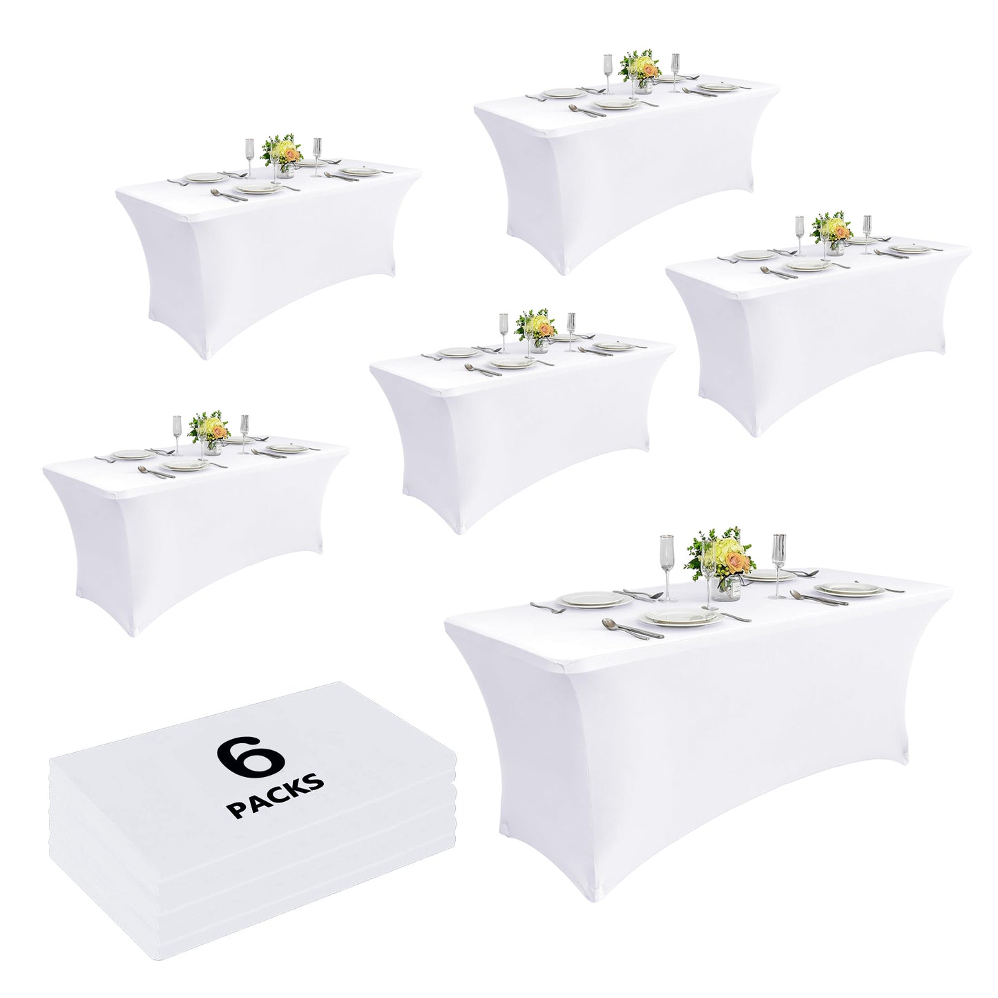 4/12pcs Spandex Stretch Tablecloths, Rectangular Fitted Covers for Parties, Weddings, Events & Trade Shows – Solid Colors, Wrinkle-Resistant & Easy Fit