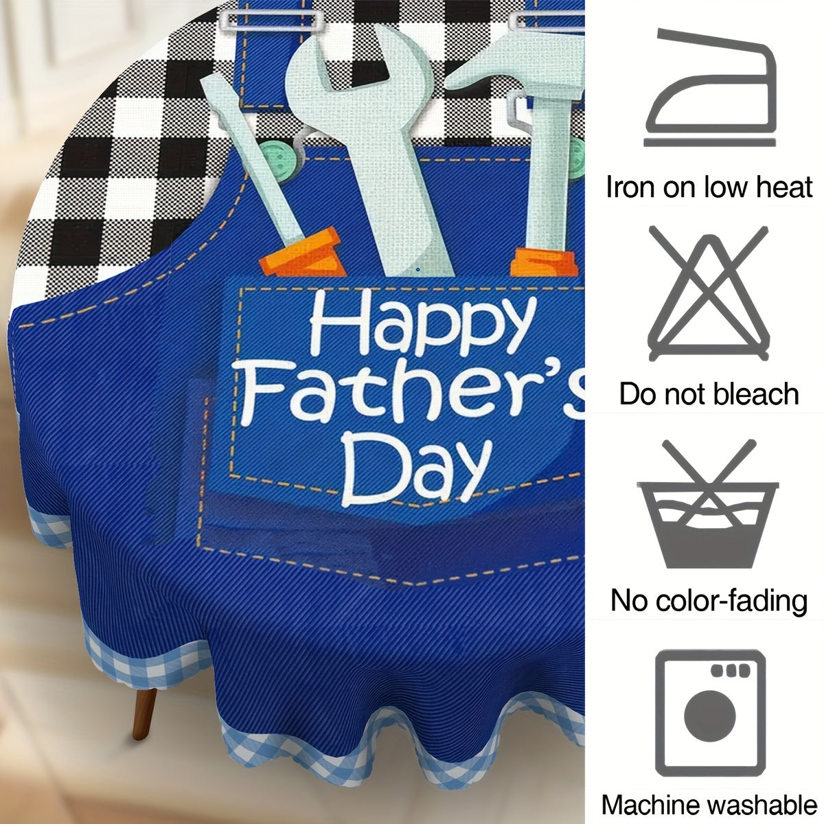 Father's Day Tablecloth Blue White Checkered Table Cover