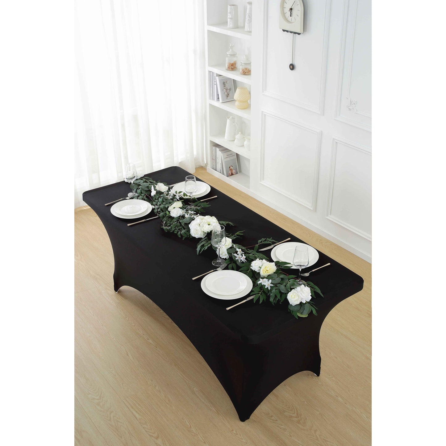 4pcs Spandex Tablecloth, Stretch Rectangle Table Covers - Elastic Spandex Polyester Blend, Perfect for Parties, Dances, Weddings, Exhibitions | Solid Colors, Easy Fit & Versatile Use, Table Cloth