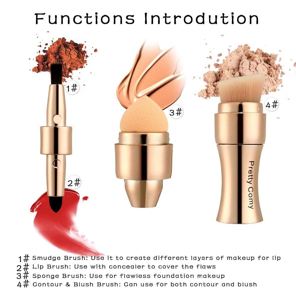 4 In 1 Portable Professional Makeup Brushes Foundation Eyebrow Shadow Eyeliner Blush Powder Tool