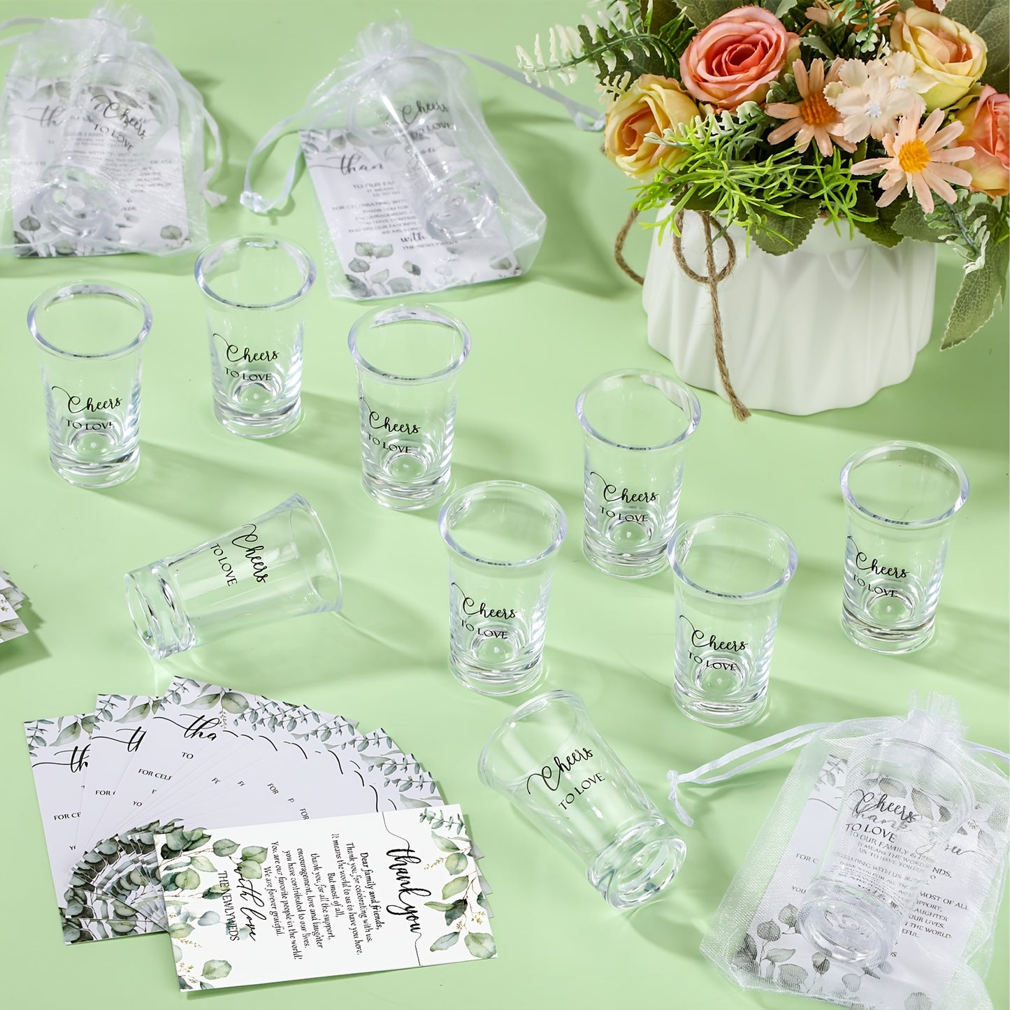 50 Sets Wedding Favors For Guests Wedding Short Glasses Cheers To Love Acrylic Clear Shot Glasses Plastic Glasses Wedding Thank You Cards With Organza Bags