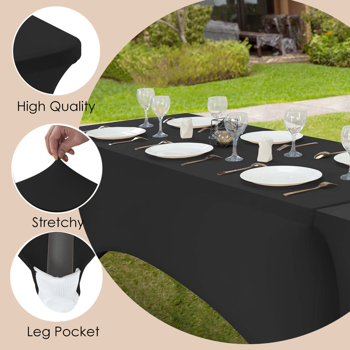 4/12pcs Spandex Stretch Tablecloths, Rectangular Fitted Covers for Parties, Weddings, Events & Trade Shows – Solid Colors, Wrinkle-Resistant & Easy Fit