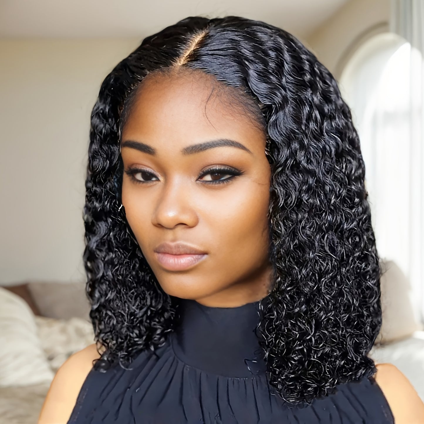 Lace Front Hair Wig Curly Wig Deep Wave Short Bob Wigs Lace Front Hair Wigs For Women Deep Curly Pre Plucked Hair Brazilian Virgin For Daily Decorative Wig Cosplay Prop Black