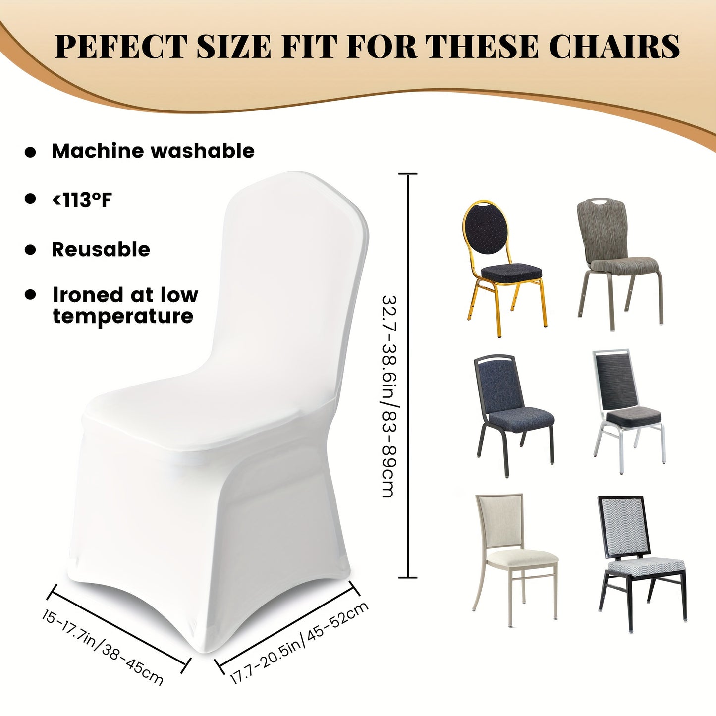 KUOGO 50/100pcs Stretch Chair Covers For Dining Chair, Fitted Spandex Chair Protector, Stretchable Removable Chair Slipcover, For Banquet, Party, Dinning, Celebration, Wedding, White-Dining-100pcs