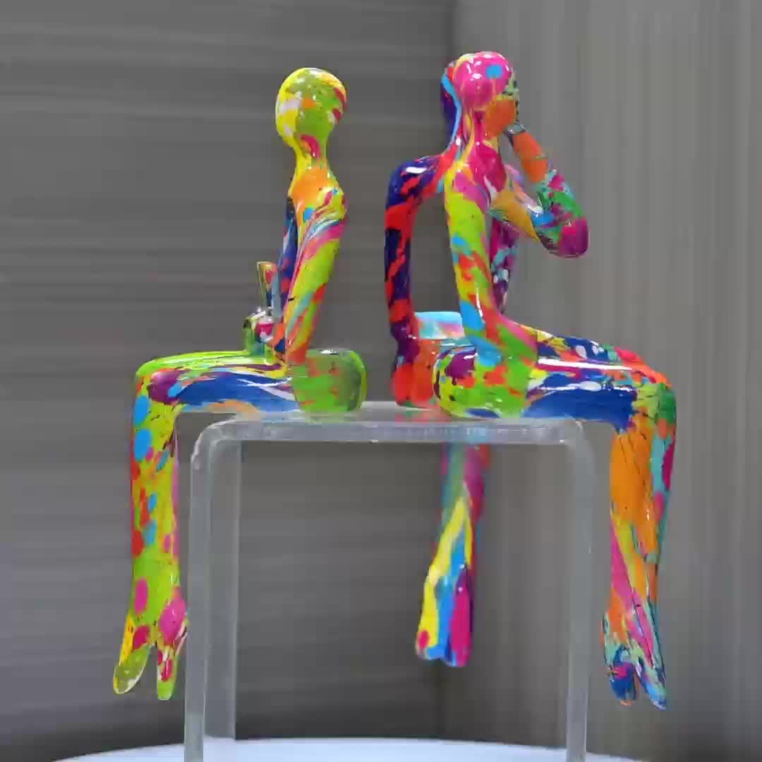 Room Decor 3pcs Abstract Thinking Figures Statue Set, Resin Crafted, Modern Art Sculptures for Home & Office Decor, Interior Design Accents, DIY Decoration