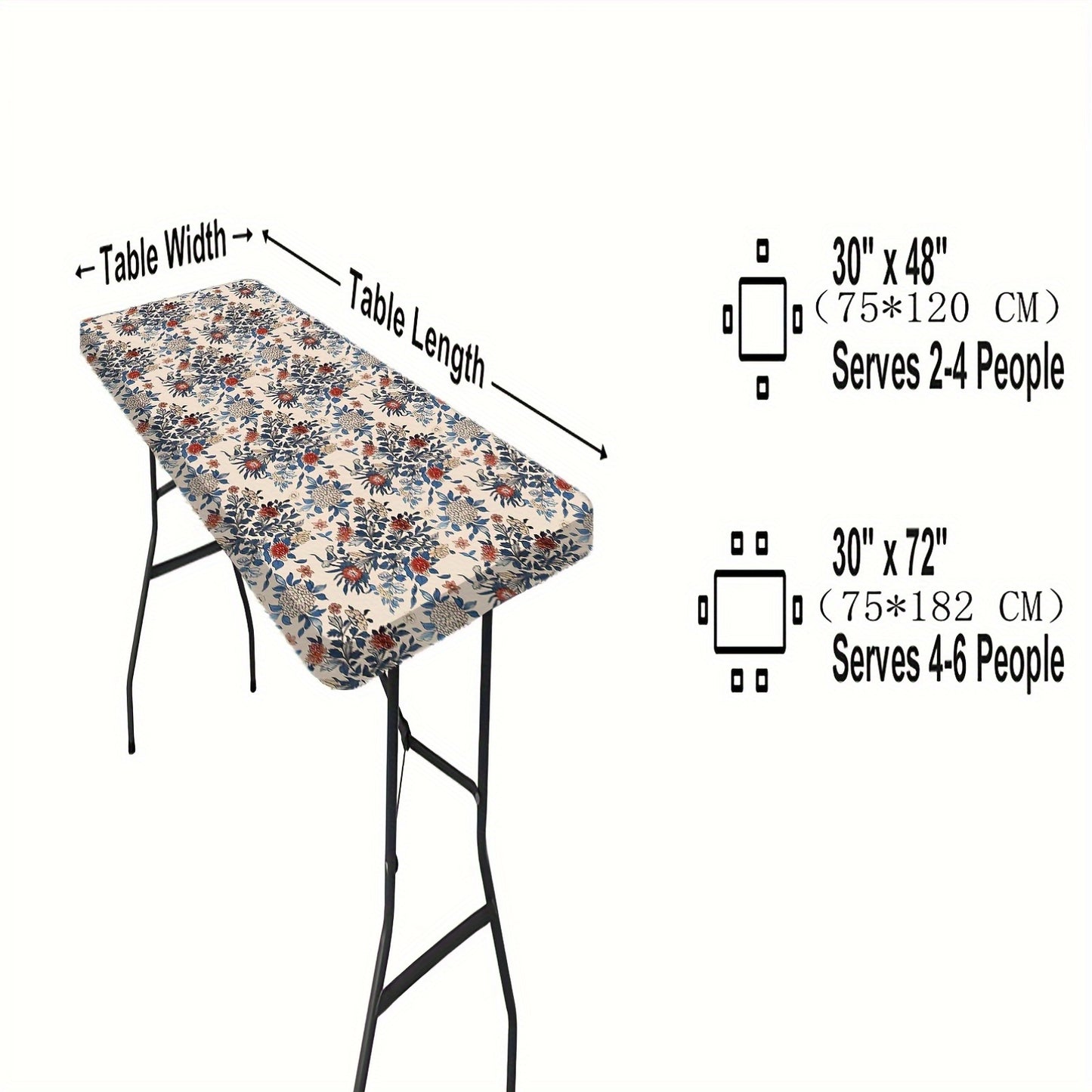 1pc 30x72 Inch Blooming Flower Spring Tablecloth - Blue & White Floral Polyester Rectangular Table Cover for Farmhouse, Parties, Picnics, Camping - Machine-Made, Spring Summer Home Decor, Picnic Essentials, Vibrant Table Sett