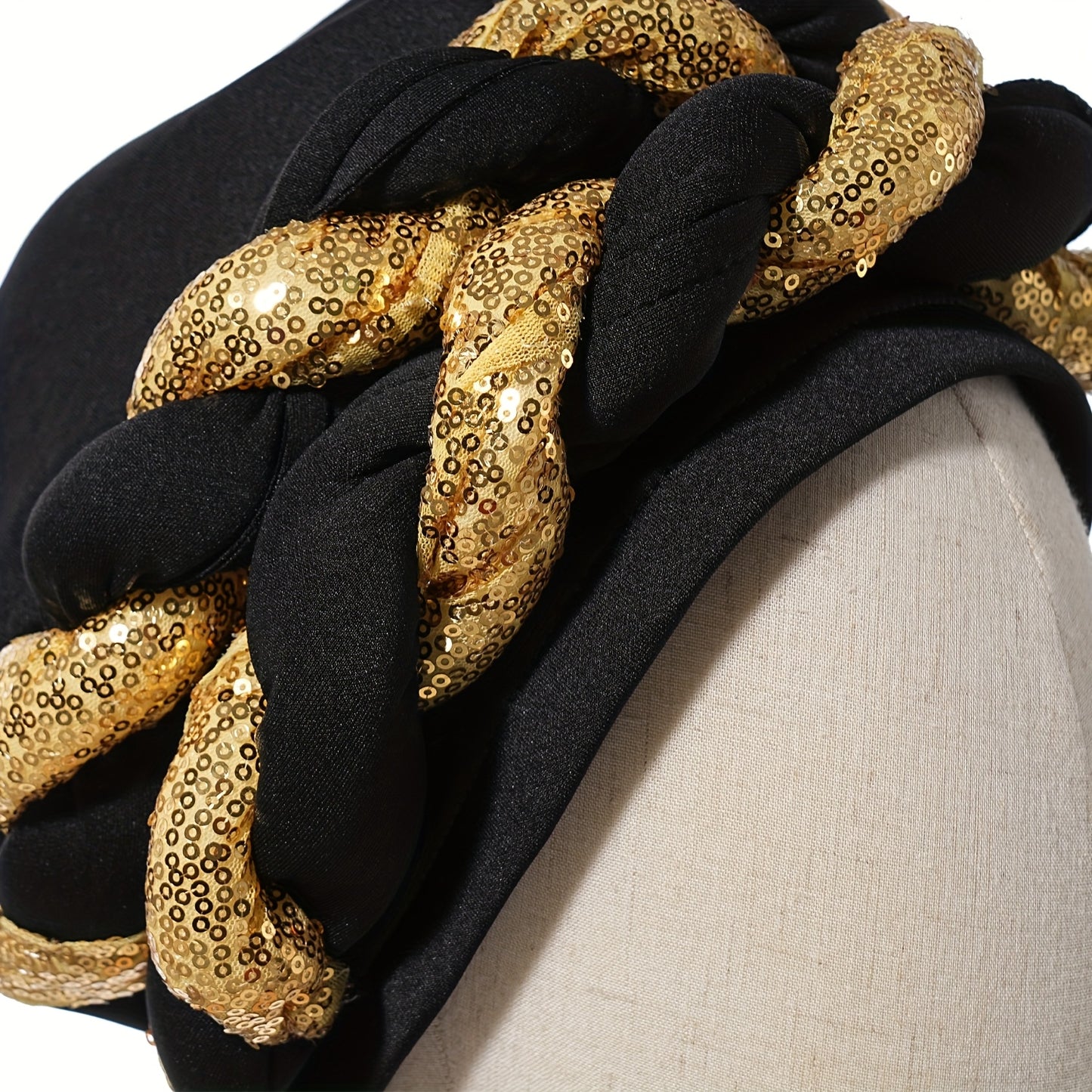 1pc Women's Elegant Turban Headwrap - Golden Spangle 2-Strand Braid, Lightweight Polyester, Non-Stretch - Wedding & Festive Attire | Hand Wash/Dry Clean | Toggle Closure