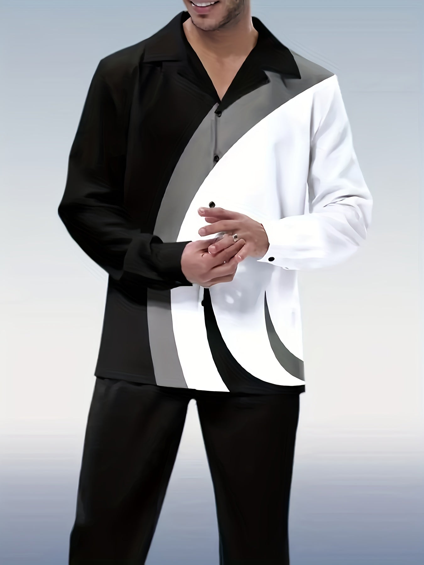 Louis Couture Men's Long-Sleeved Lapel Shirt and Trousers Suit