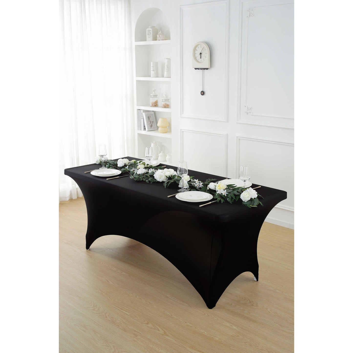 4pcs Spandex Tablecloth, Stretch Rectangle Table Covers - Elastic Spandex Polyester Blend, Perfect for Parties, Dances, Weddings, Exhibitions | Solid Colors, Easy Fit & Versatile Use, Table Cloth