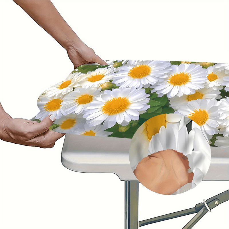 1pc of Outdoor Tablecloth with Elastic Edges - Vivid Goose Feather Pattern, Durable Polyester, Ideal for Camping, Picnics And Garden Parties, Indoor/ Outdoor, Rectangular Shape, Garden Party Accessories | Goose Feather Design