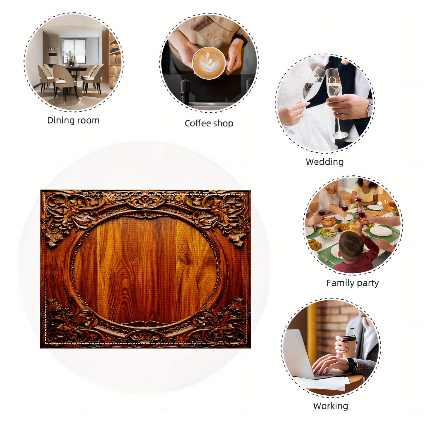 4/6pcs Vintage Floral Carved Linen Placemats Set, Rectangular Hand Wash Only Table Mats, Linen for Dining Room, Kitchen Decor, Heat Resistant,, Suitable for Home, Coffee Shops, Wedding, Party Decoration, Linen Material