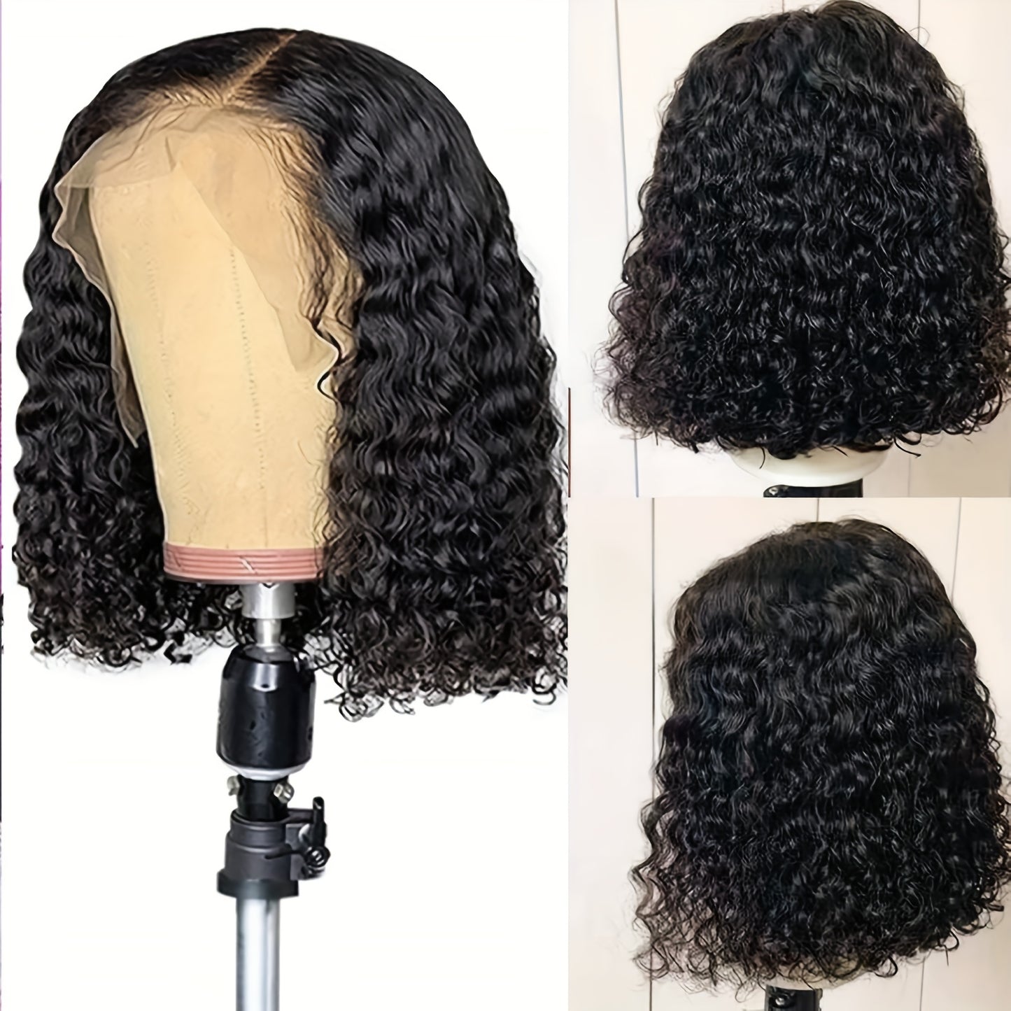 Lace Front Hair Wig Curly Wig Deep Wave Short Bob Wigs Lace Front Hair Wigs For Women Deep Curly Pre Plucked Hair Brazilian Virgin For Daily Decorative Wig Cosplay Prop Black