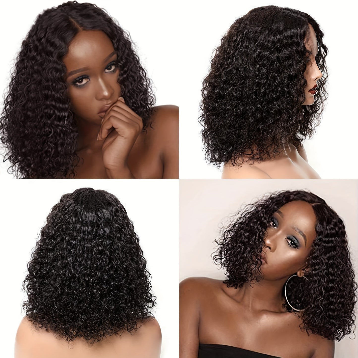 Lace Front Hair Wig Curly Wig Deep Wave Short Bob Wigs Lace Front Hair Wigs For Women Deep Curly Pre Plucked Hair Brazilian Virgin For Daily Decorative Wig Cosplay Prop Black