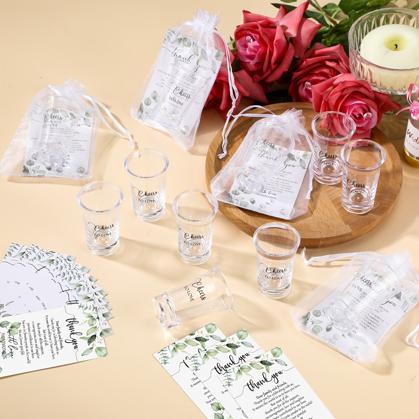 50 Sets Wedding Favors For Guests Wedding Short Glasses Cheers To Love Acrylic Clear Shot Glasses Plastic Glasses Wedding Thank You Cards With Organza Bags