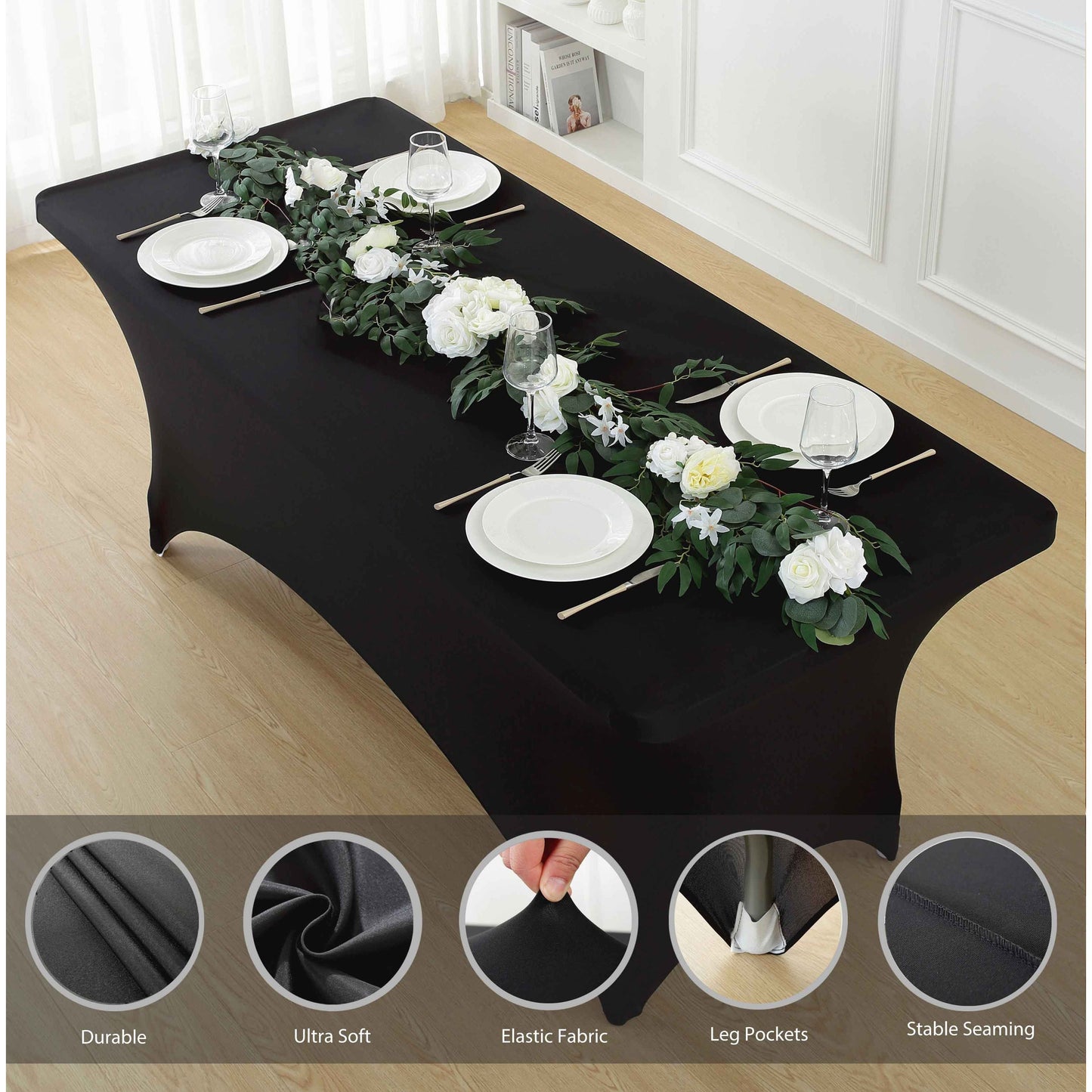 4pcs Spandex Tablecloth, Stretch Rectangle Table Covers - Elastic Spandex Polyester Blend, Perfect for Parties, Dances, Weddings, Exhibitions | Solid Colors, Easy Fit & Versatile Use, Table Cloth