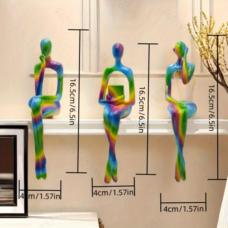 Room Decor 3pcs Abstract Thinking Figures Statue Set, Resin Crafted, Modern Art Sculptures for Home & Office Decor, Interior Design Accents, DIY Decoration
