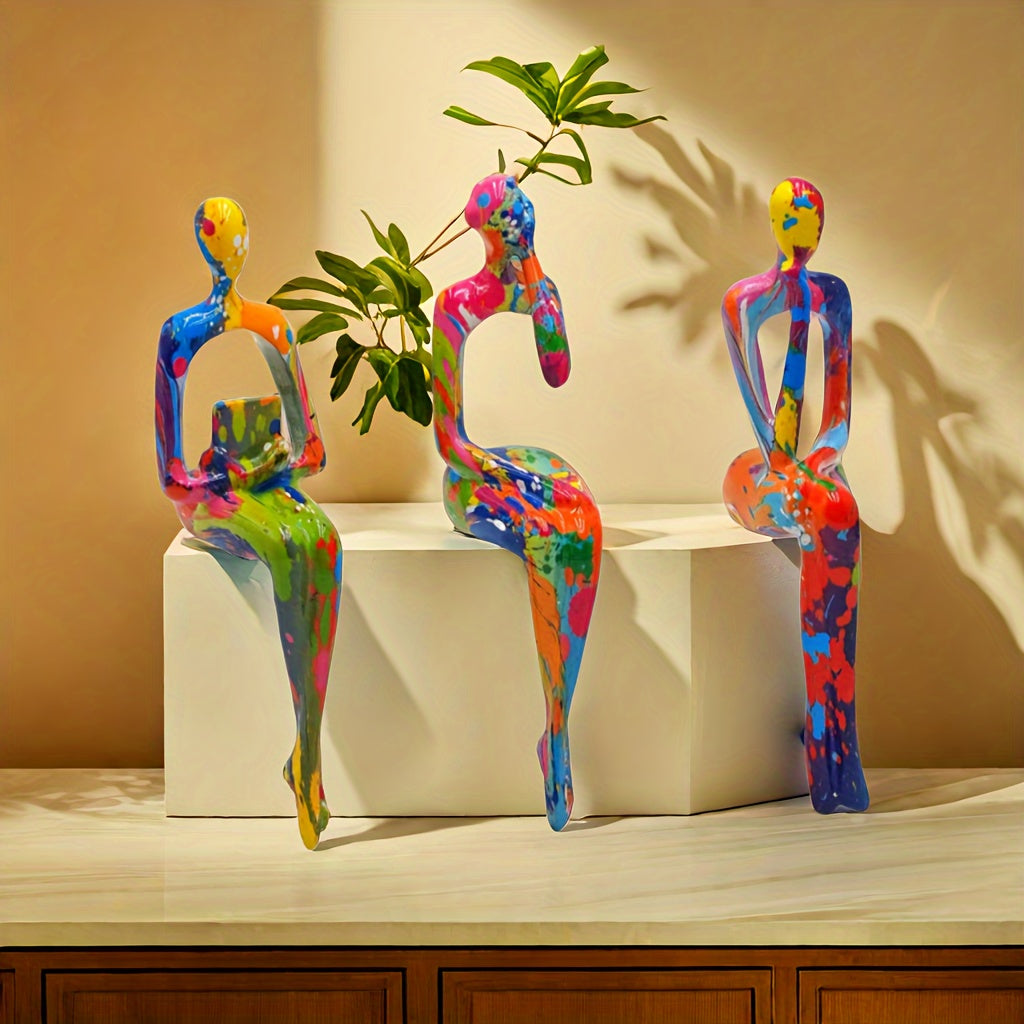 Room Decor 3pcs Abstract Thinking Figures Statue Set, Resin Crafted, Modern Art Sculptures for Home & Office Decor, Interior Design Accents, DIY Decoration