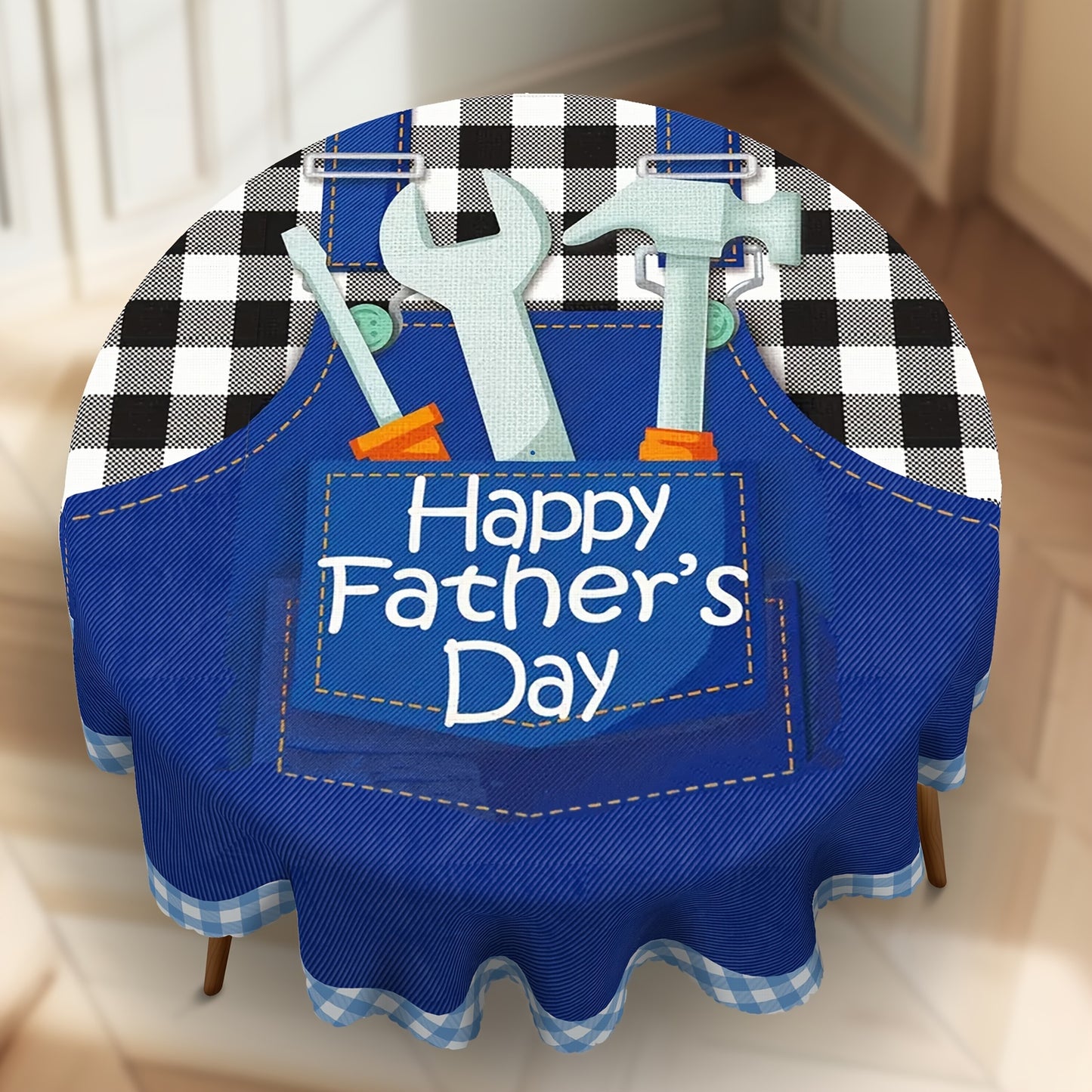 Father's Day Tablecloth Blue White Checkered Table Cover
