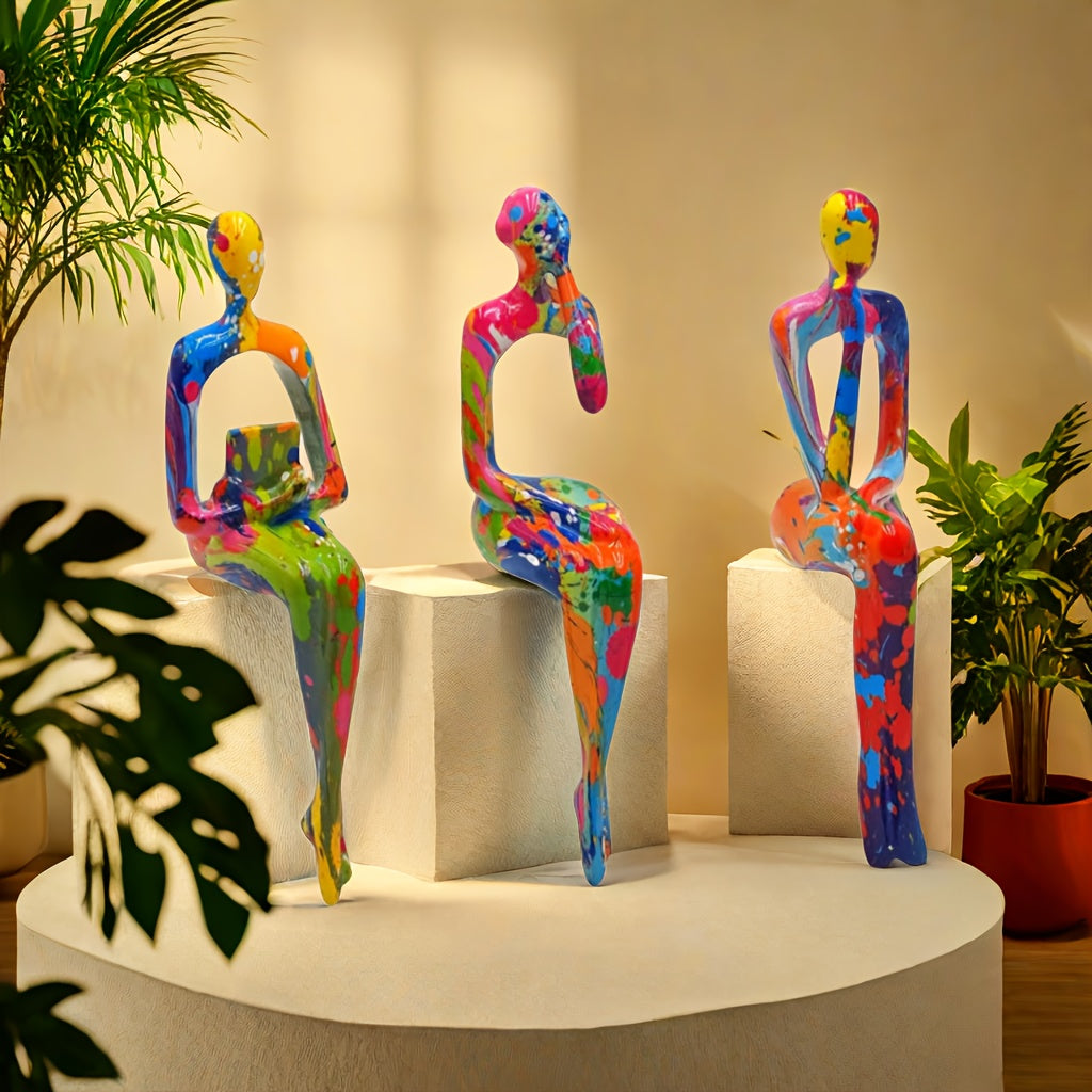 Room Decor 3pcs Abstract Thinking Figures Statue Set, Resin Crafted, Modern Art Sculptures for Home & Office Decor, Interior Design Accents, DIY Decoration