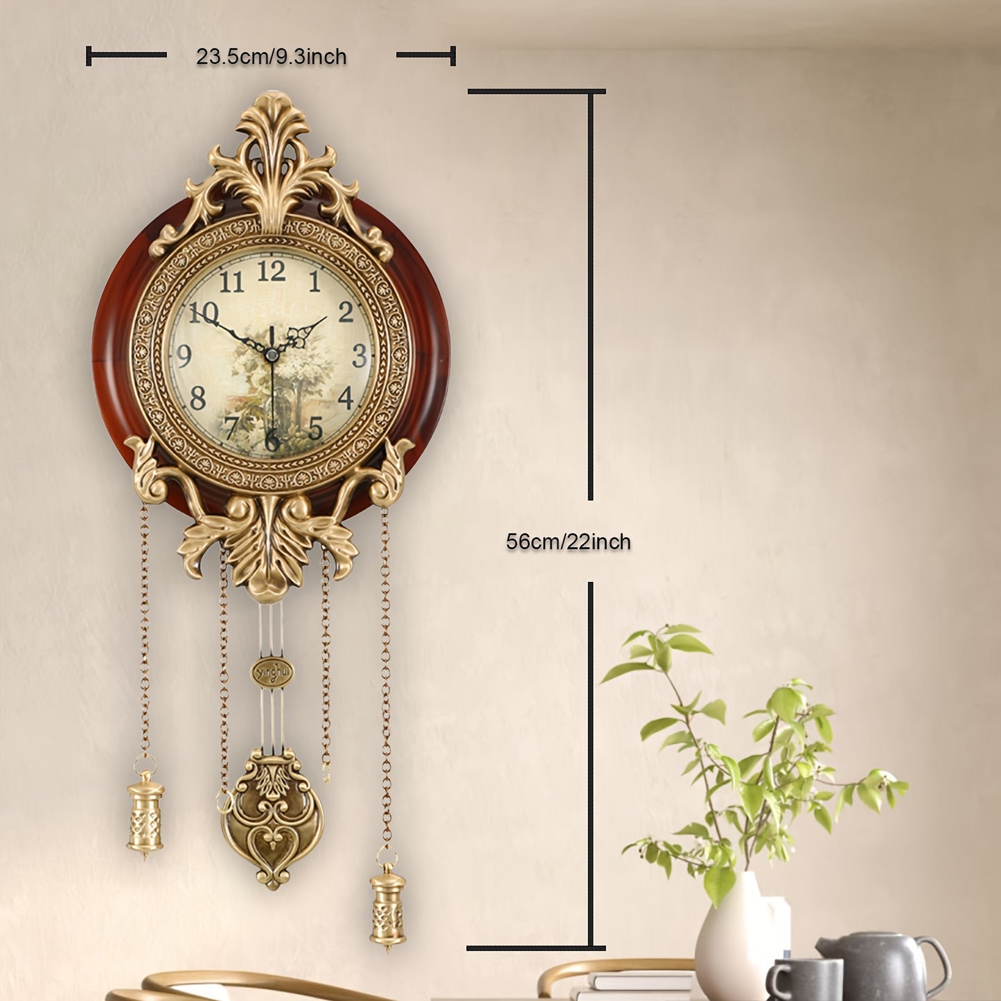 Real Wood Wall Clock with Swinging Pendulum by Aero Snail, Battery Operated Clock for Living Room Decor, Retro Vintage Style Decorative, Improted Mechanism Silent Scanning Hands Watch