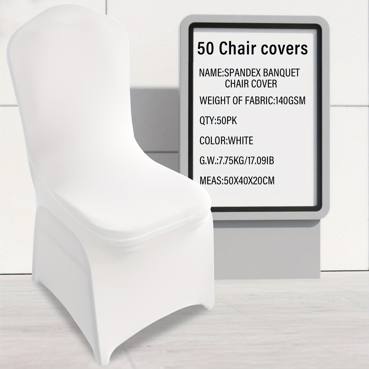 KUOGO 50/100pcs Stretch Chair Covers For Dining Chair, Fitted Spandex Chair Protector, Stretchable Removable Chair Slipcover, For Banquet, Party, Dinning, Celebration, Wedding, White-Dining-100pcs