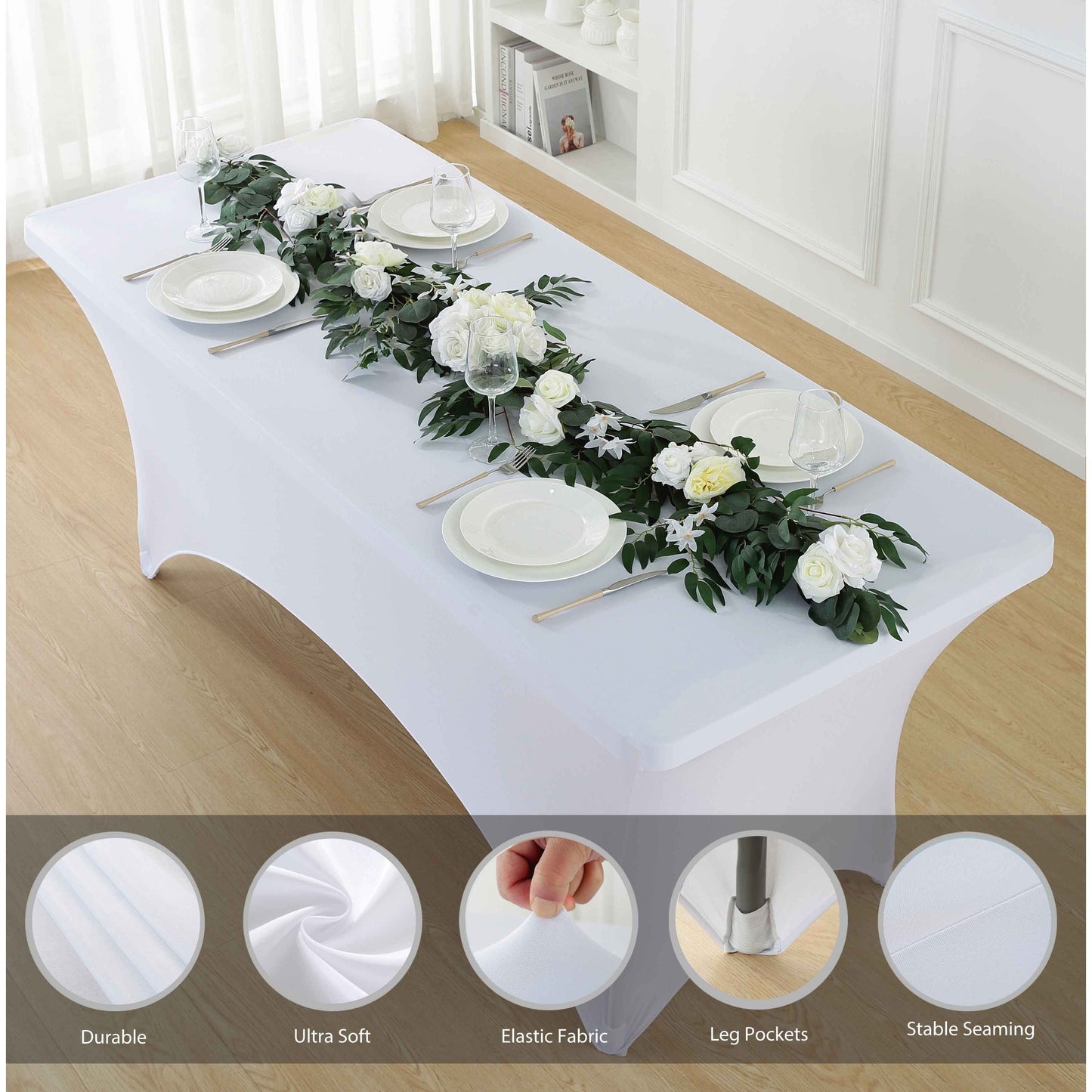 4pcs Spandex Tablecloth, Stretch Rectangle Table Covers - Elastic Spandex Polyester Blend, Perfect for Parties, Dances, Weddings, Exhibitions | Solid Colors, Easy Fit & Versatile Use, Table Cloth