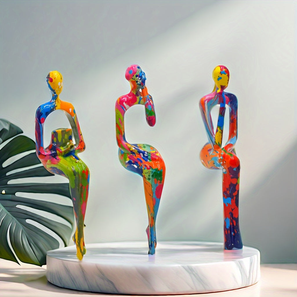 Room Decor 3pcs Abstract Thinking Figures Statue Set, Resin Crafted, Modern Art Sculptures for Home & Office Decor, Interior Design Accents, DIY Decoration
