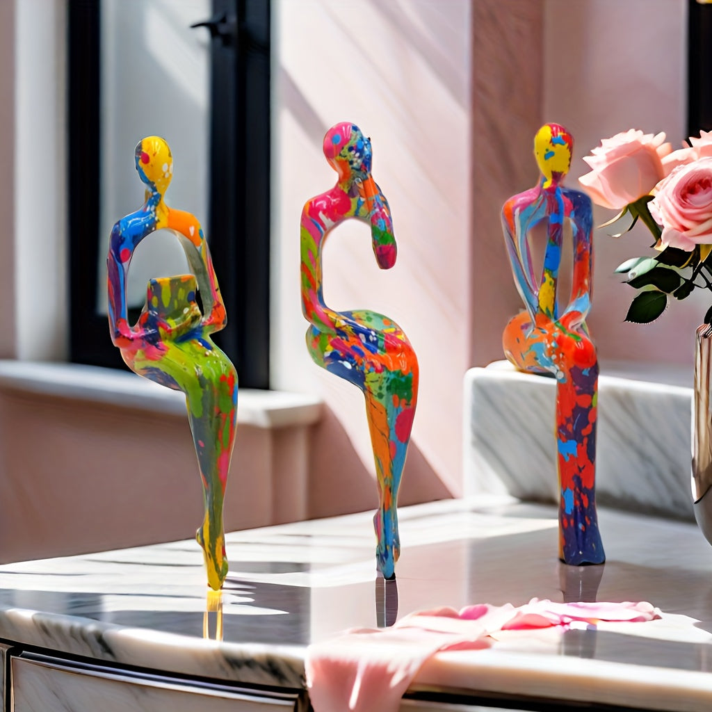 Room Decor 3pcs Abstract Thinking Figures Statue Set, Resin Crafted, Modern Art Sculptures for Home & Office Decor, Interior Design Accents, DIY Decoration