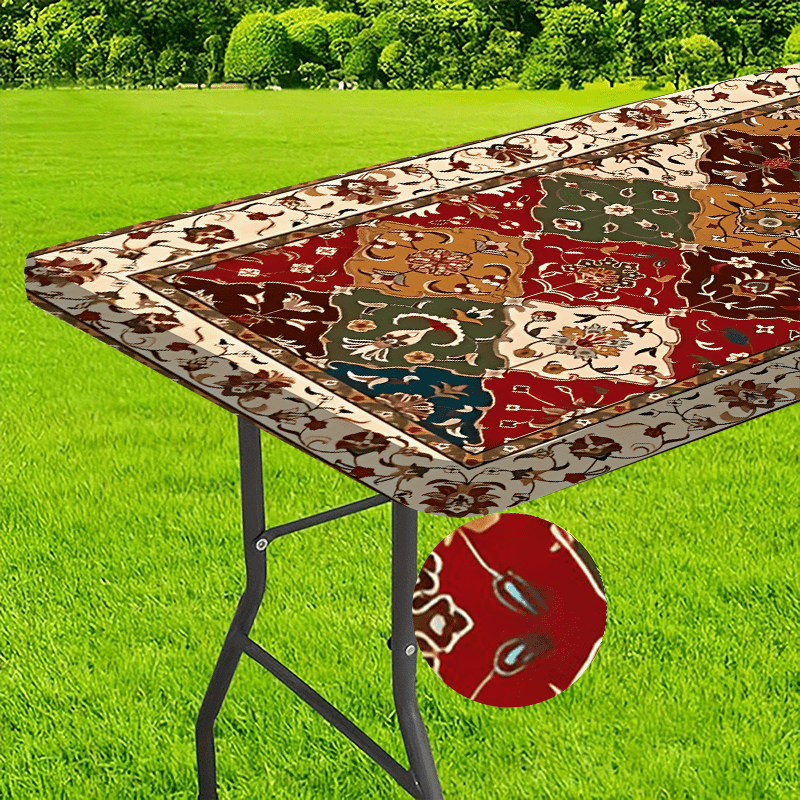 1pc, Elastic Edge Tablecloth, Elegant Retro Pattern Tablecloth - Decorate your table elegantly - Essential item for home decoration, outdoor table set, picnic accessories, suitable for indoor and outdoor use.