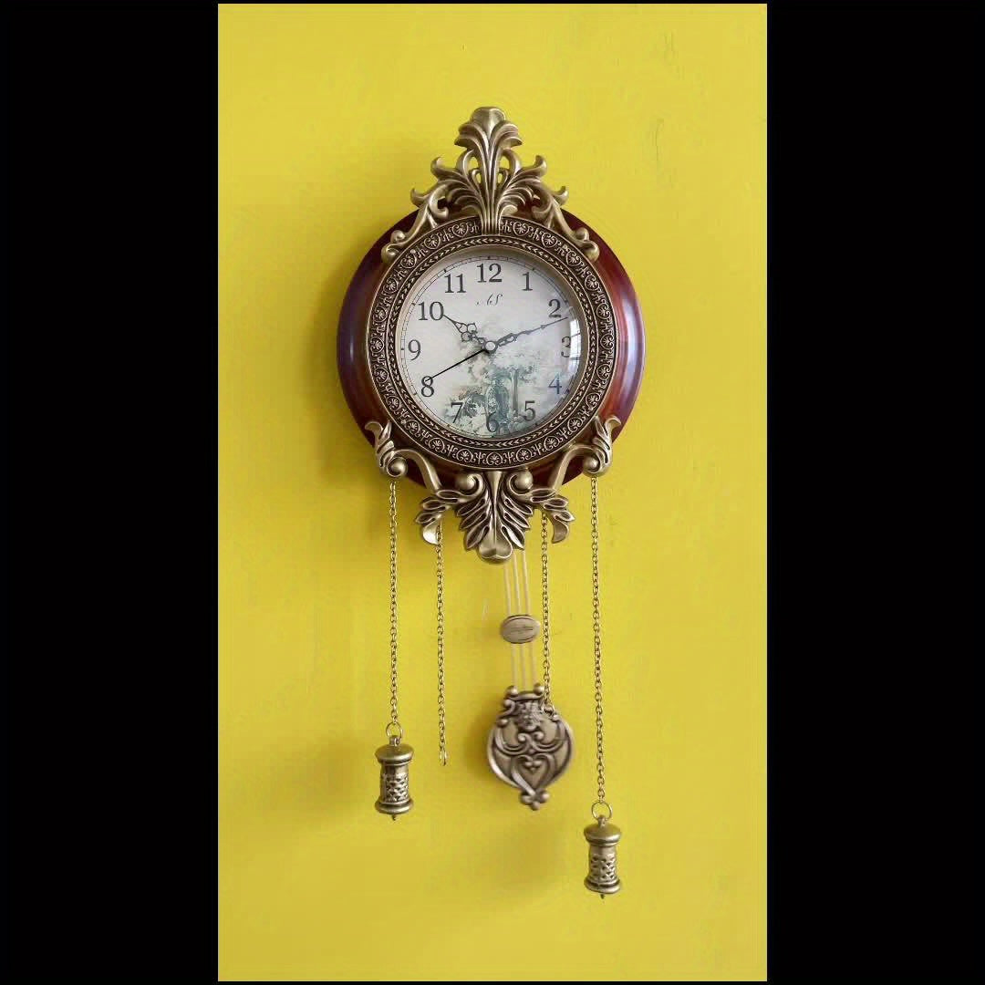 Real Wood Wall Clock with Swinging Pendulum by Aero Snail, Battery Operated Clock for Living Room Decor, Retro Vintage Style Decorative, Improted Mechanism Silent Scanning Hands Watch
