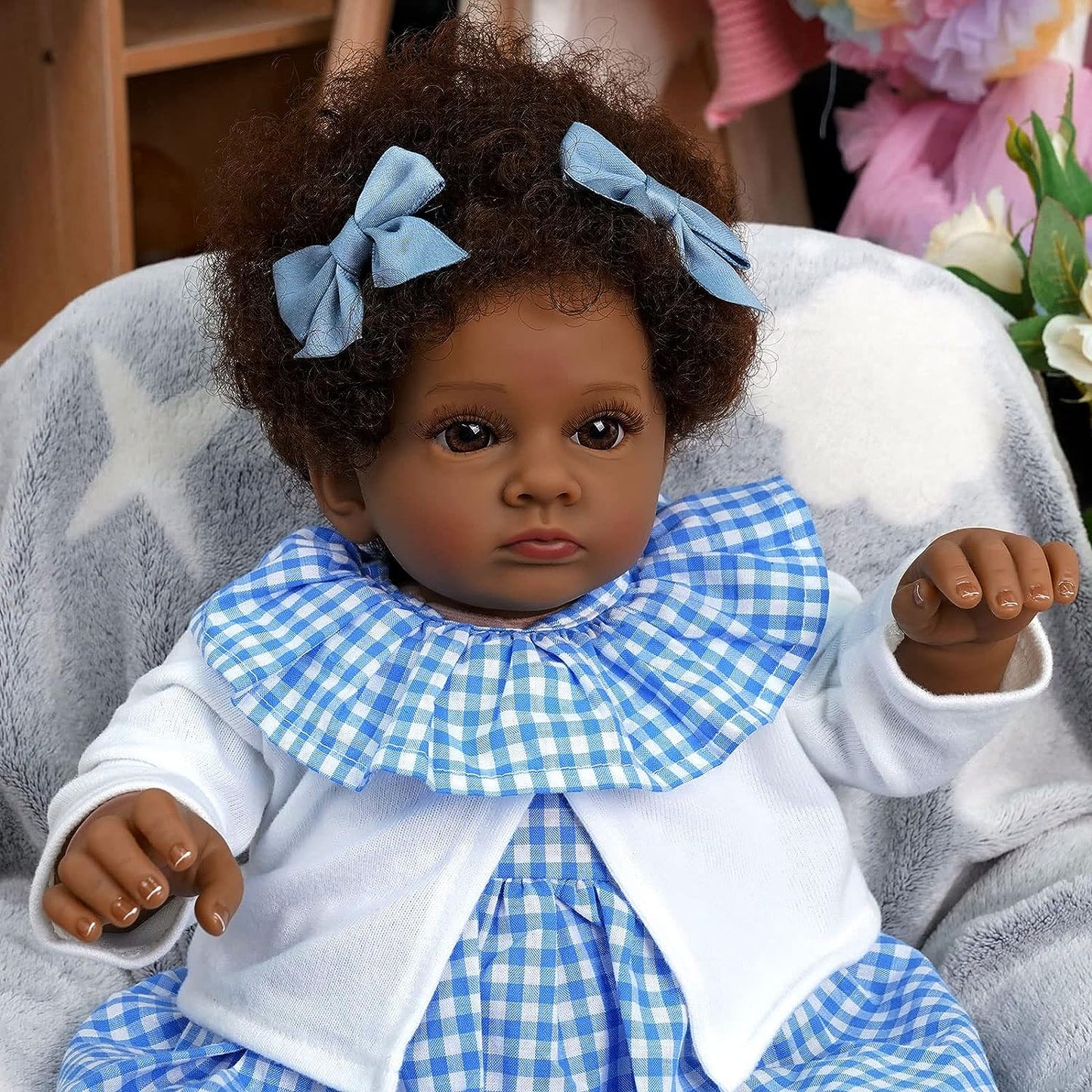 Black Girl Reborn Doll 24 Inch With Curly Hair 24 inches - Shania