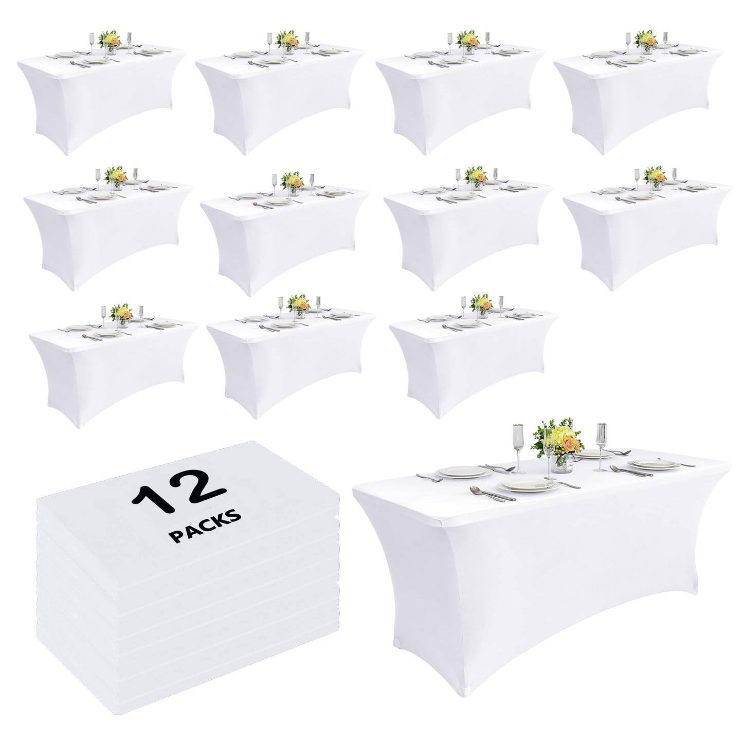 4/12pcs Spandex Stretch Tablecloths, Rectangular Fitted Covers for Parties, Weddings, Events & Trade Shows – Solid Colors, Wrinkle-Resistant & Easy Fit