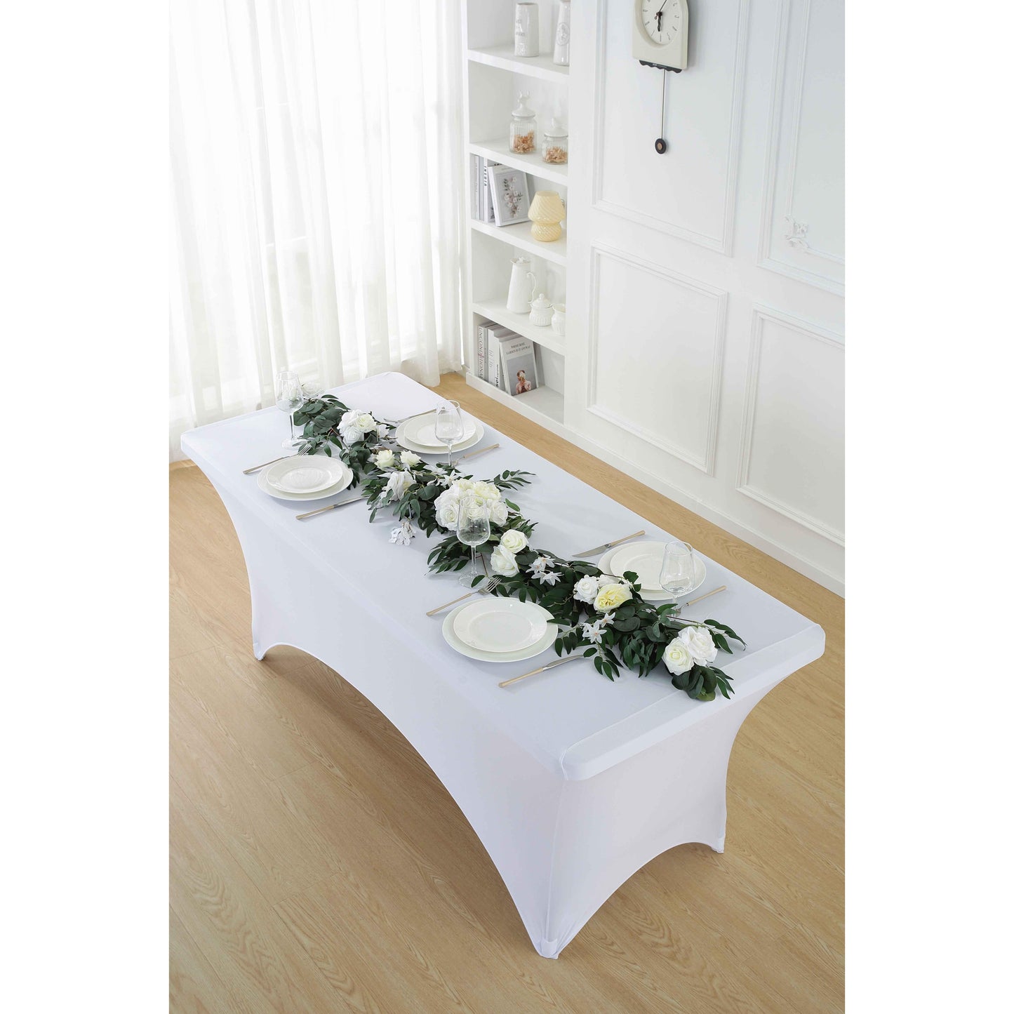 4pcs Spandex Tablecloth, Stretch Rectangle Table Covers - Elastic Spandex Polyester Blend, Perfect for Parties, Dances, Weddings, Exhibitions | Solid Colors, Easy Fit & Versatile Use, Table Cloth