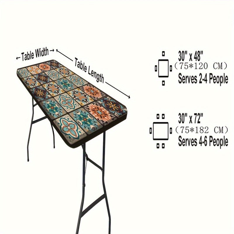 A Stretchable Edge Tablecloth with a Vintage Pattern - a Set of 16 Decorative Tablecloths, Suitable for Restaurants, Dining Tables, Coffee Tables, Kitchens, Adding Beauty to Your Home. Outdoor Tablecloth, Picnic Accessories,