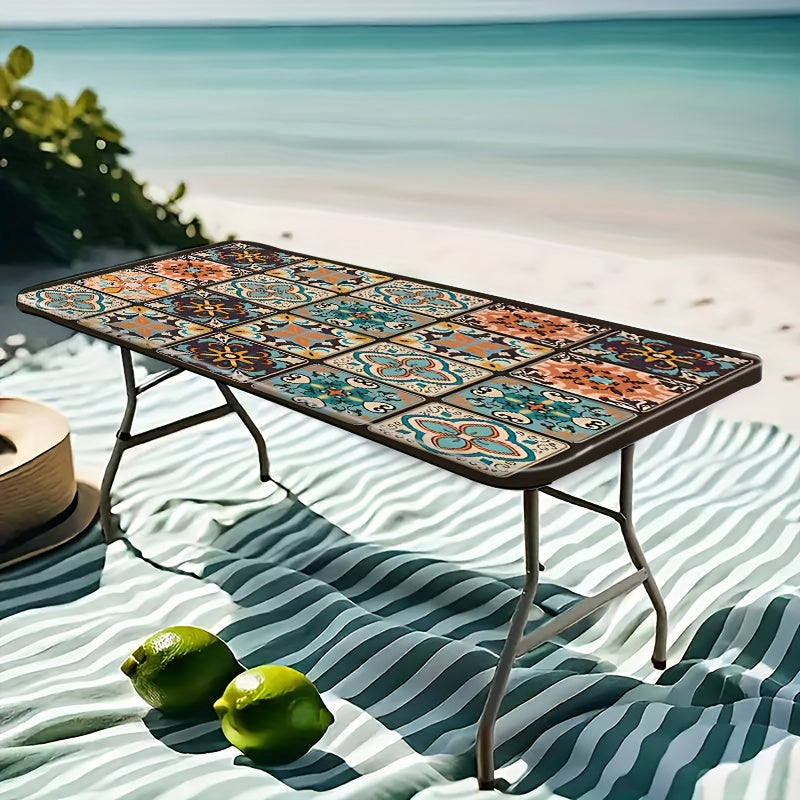 A Stretchable Edge Tablecloth with a Vintage Pattern - a Set of 16 Decorative Tablecloths, Suitable for Restaurants, Dining Tables, Coffee Tables, Kitchens, Adding Beauty to Your Home. Outdoor Tablecloth, Picnic Accessories,