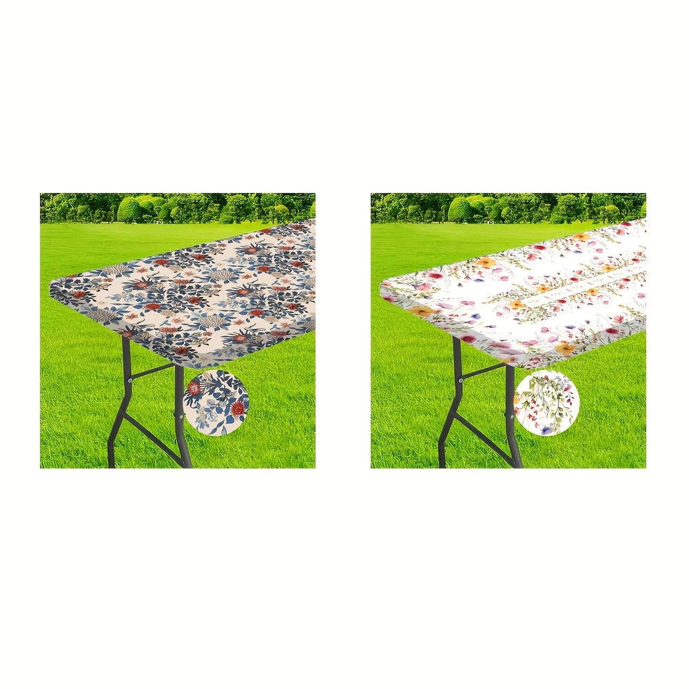 1pc 30x72 Inch Blooming Flower Spring Tablecloth - Blue & White Floral Polyester Rectangular Table Cover for Farmhouse, Parties, Picnics, Camping - Machine-Made, Spring Summer Home Decor, Picnic Essentials, Vibrant Table Sett