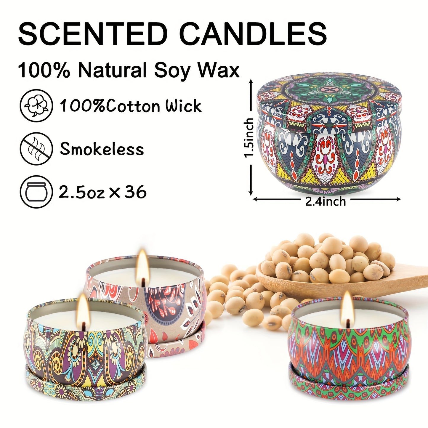 36 Pack Aromatherapy Scented Candle Gift Set Women's Scented Candle Home Natural Decorative Soy Wax Candle Tin Can Portable Travel Candle Yoga Mother's Day Valentine's Day Birthday Gift suit for father's day.
